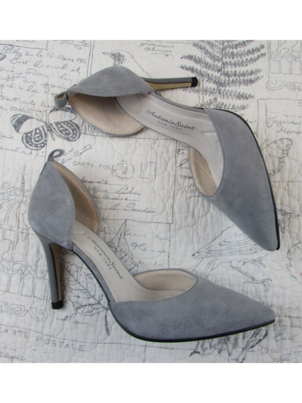 New Antonia Saint NY  Vida Half D’Orsay Gray Suede Comfort pumps heels size 6.5 - Picture 4 of 8
